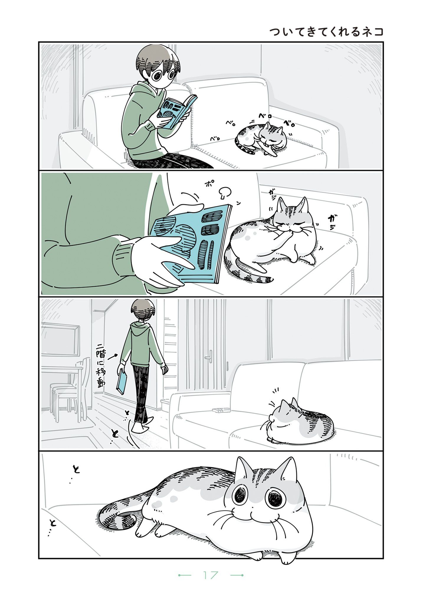 部屋を移動するたびついてきてくれる猫。何往復でも付き合ってくれる姿