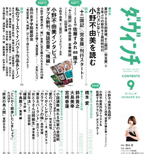 ダ・ヴィンチ2012年9月号目次