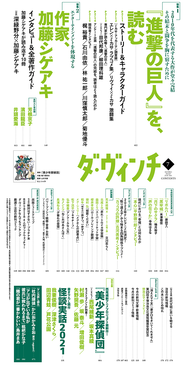 ダ・ヴィンチ2021年7月号目次