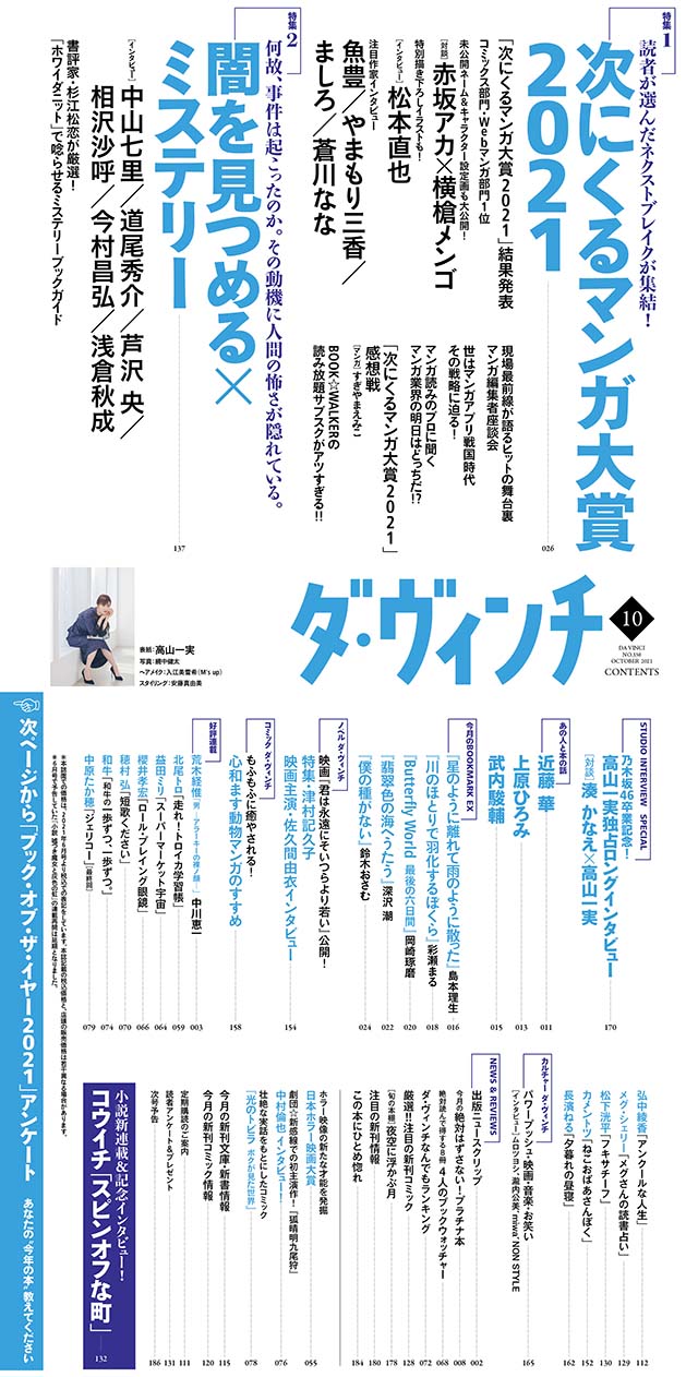 ダ・ヴィンチ2021年10月号目次