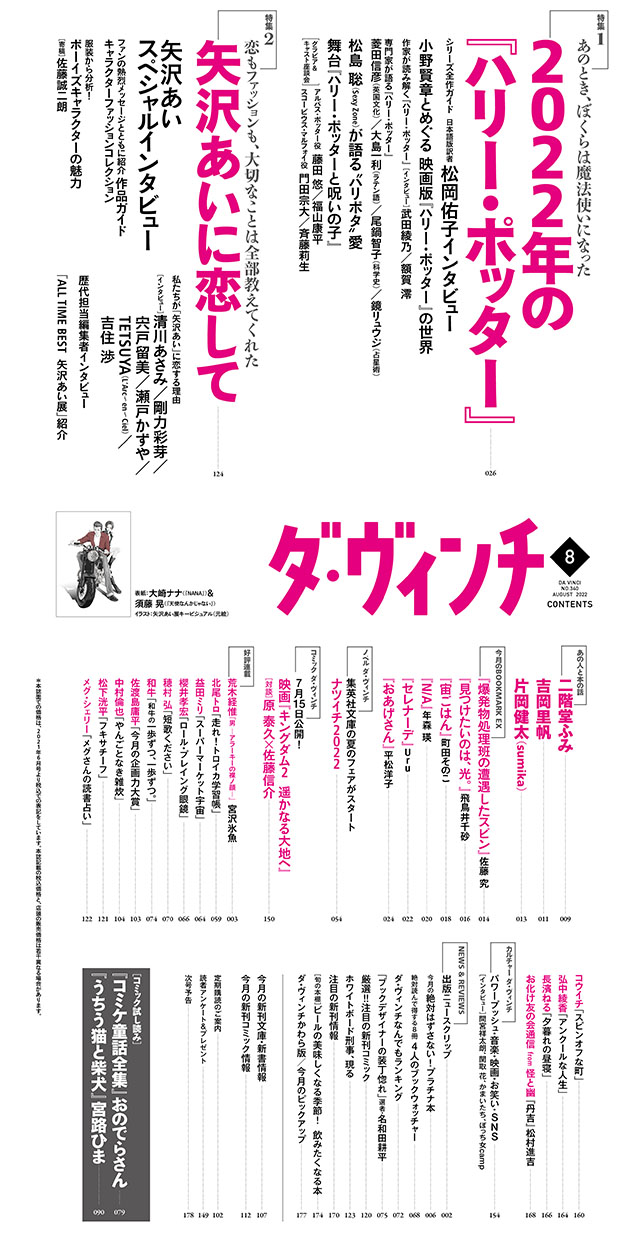 ダ・ヴィンチ2022年8月号目次