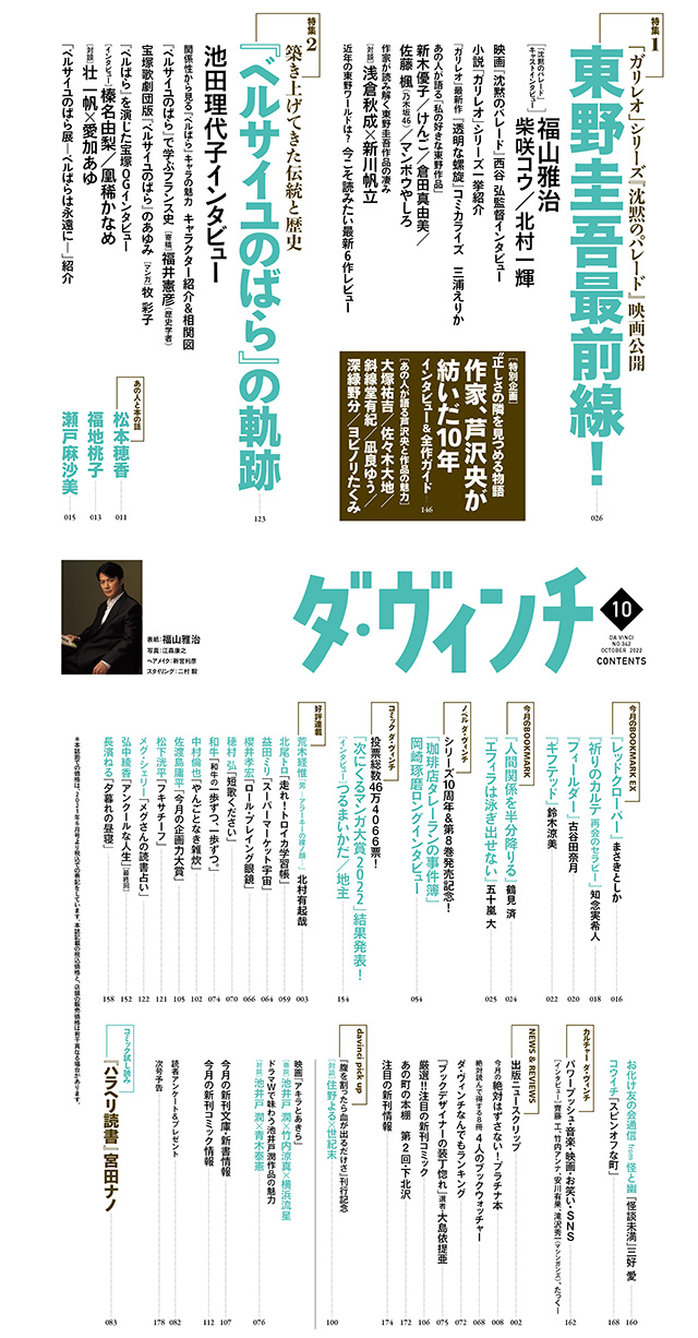 ダ・ヴィンチ2022年10月号目次