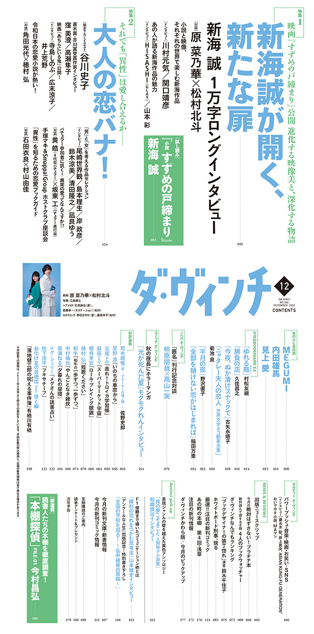 ダ・ヴィンチ2022年12月号目次
