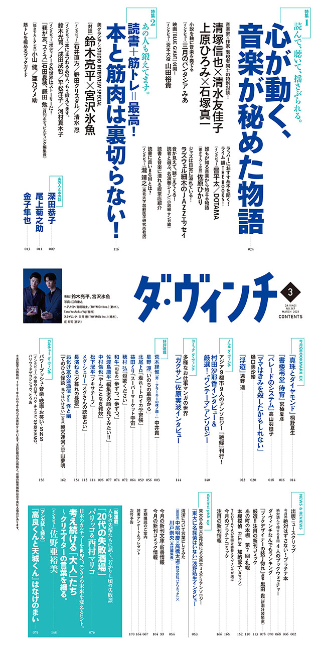 ダ・ヴィンチ2023年3月号目次